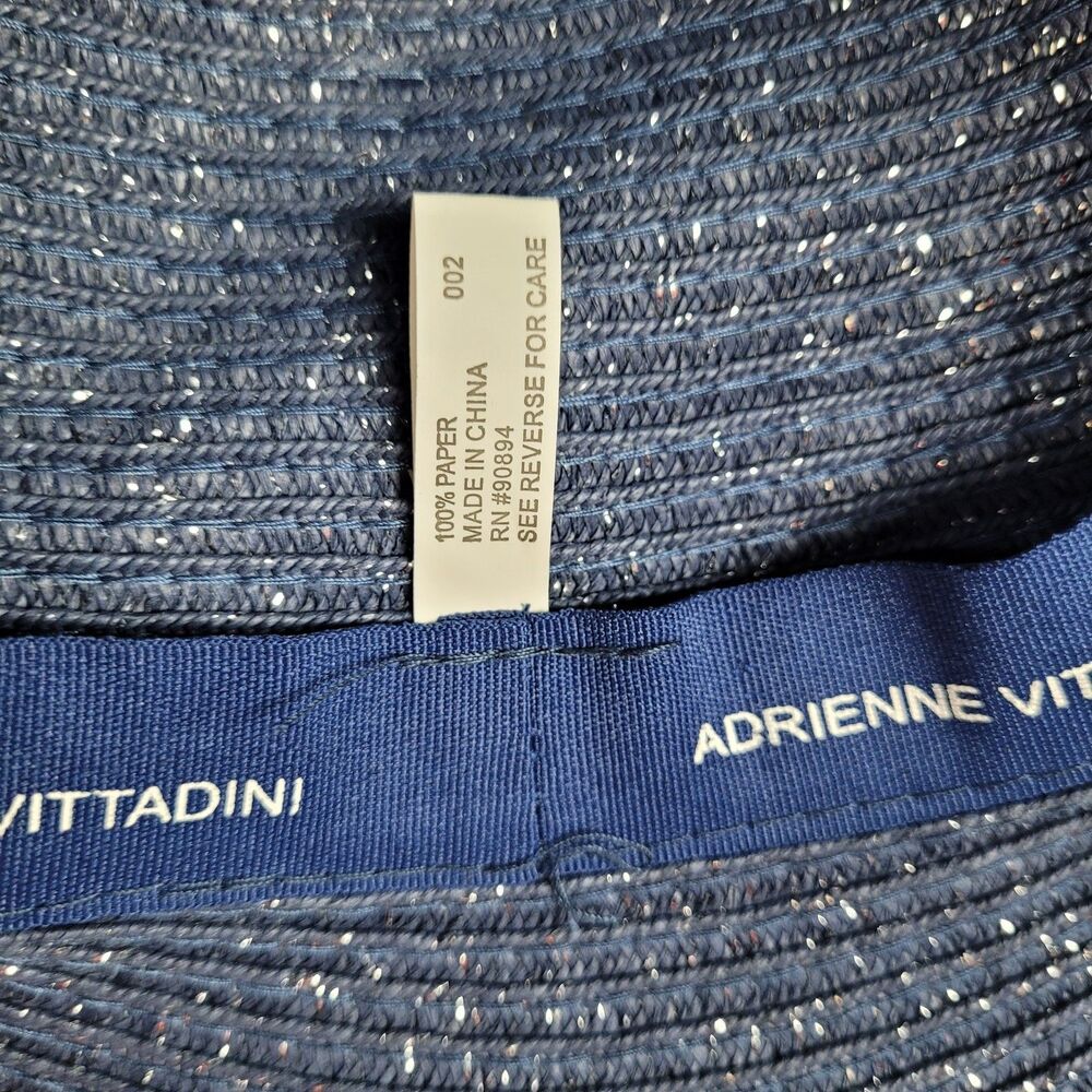 Adrienne Vittadini Wide Brim Floppy Hat Navy Silver Beach Pool Travel Vacation - Picture 3 of 6